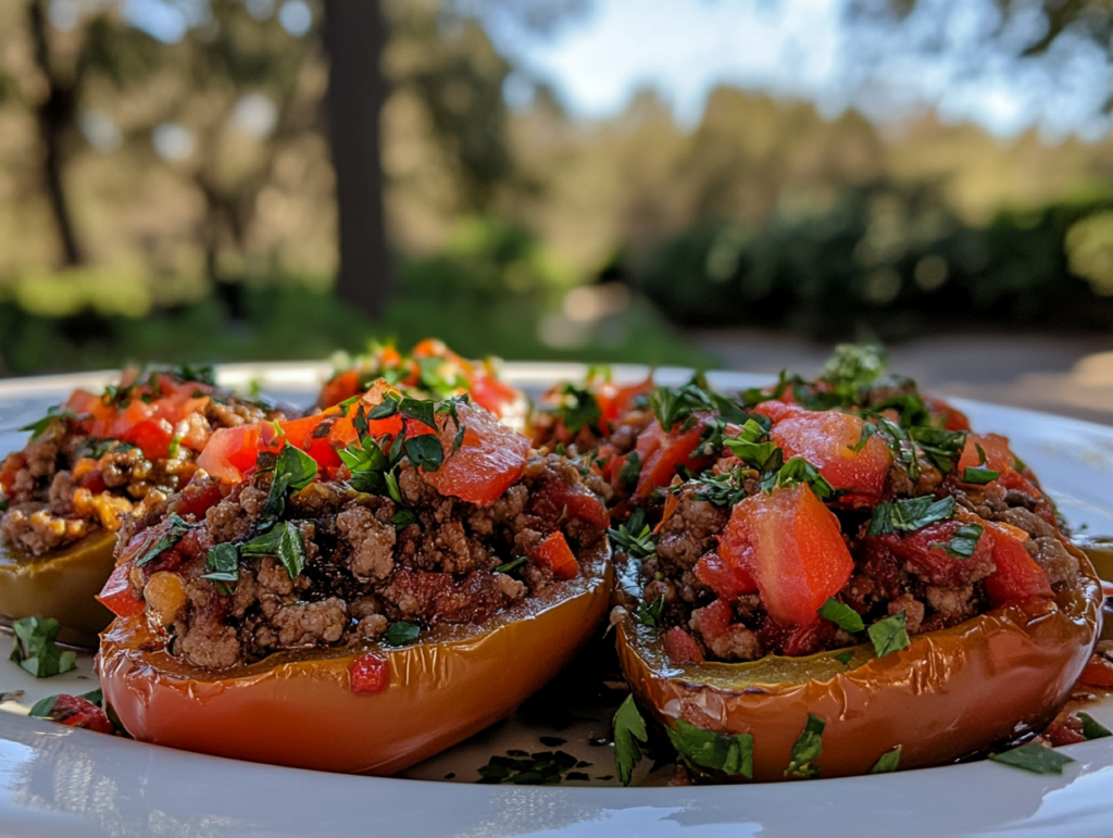 Stuffed bell peppers with seasoned ground beef filling