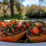 Stuffed bell peppers with seasoned ground beef filling