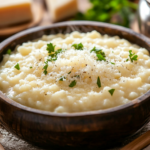 Warm bowl of Pastina Recipe topped with Parmesan and parsley.